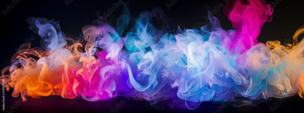Abstract Atmospheric Colored Smoke, isolated on black Background.