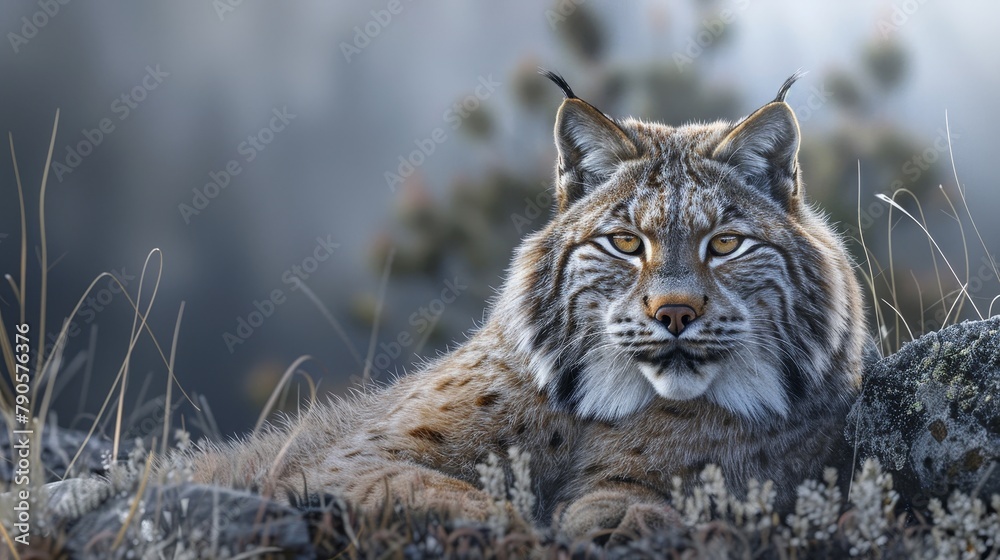 Fototapeta premium A cat is laying in the grass with its eyes closed
