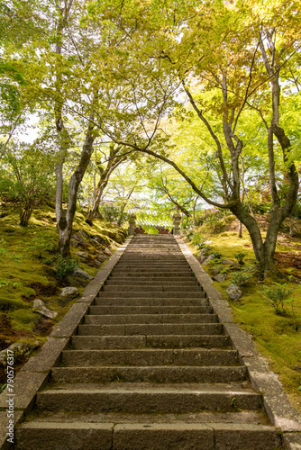 Stone stairs approach to Jojakko-ji temple in Kyoto, Japan