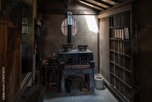 Obraz na płótnie Kitchen used in 17-18 century in Japan, preserved at Rakushisha in Kyoto, Japan w salonie