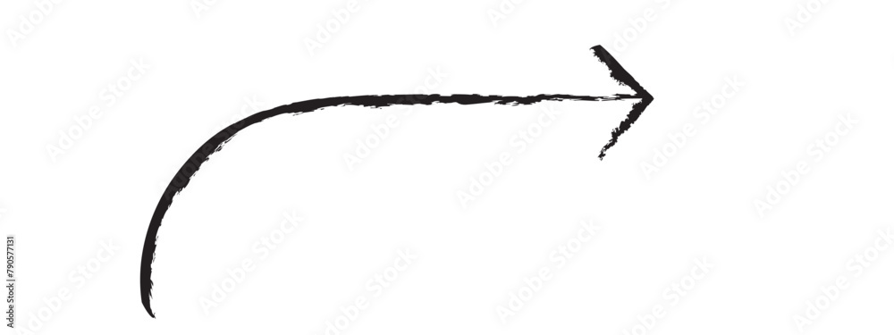 Black hand-drawn brush stroke arrow isolated on a white background. Black hand-drawn brush stroke arrow isolated on a white background.