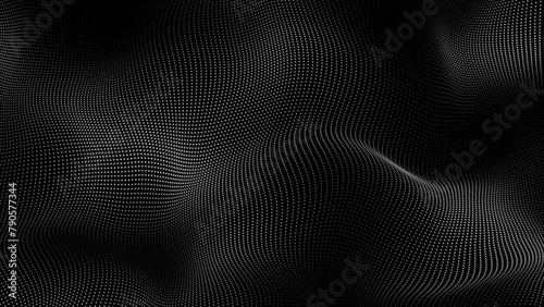 abstract white dot wave technology background with blue light digital effect. Digital dynamic wave of particles. Abstract technology has a grunge background. Big data visualization