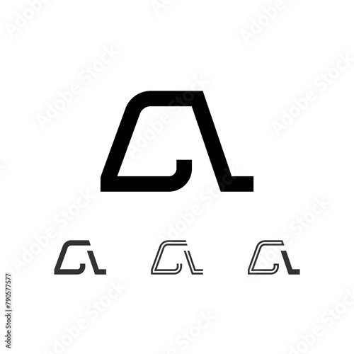 Letter A, technical digital alphabet font, including set from four of different types, vector illustration 10eps
