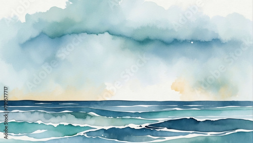 Minimalistic seascape drawing with watercolor brush and texture.