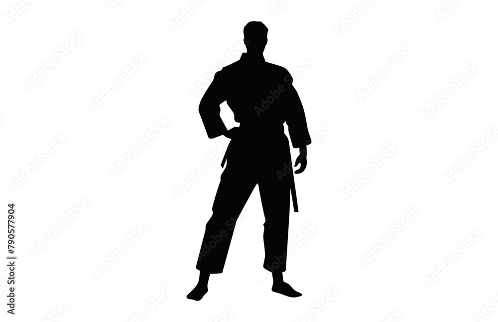 Karate man Silhouette Vector, Karate Fighter pose black Silhouette Clipart isolated on a white background