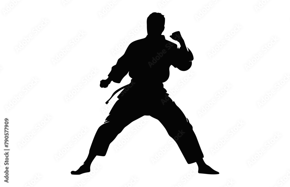 Karate Man Silhouette Vector art, Karate Fighter Silhouette black Clipart
