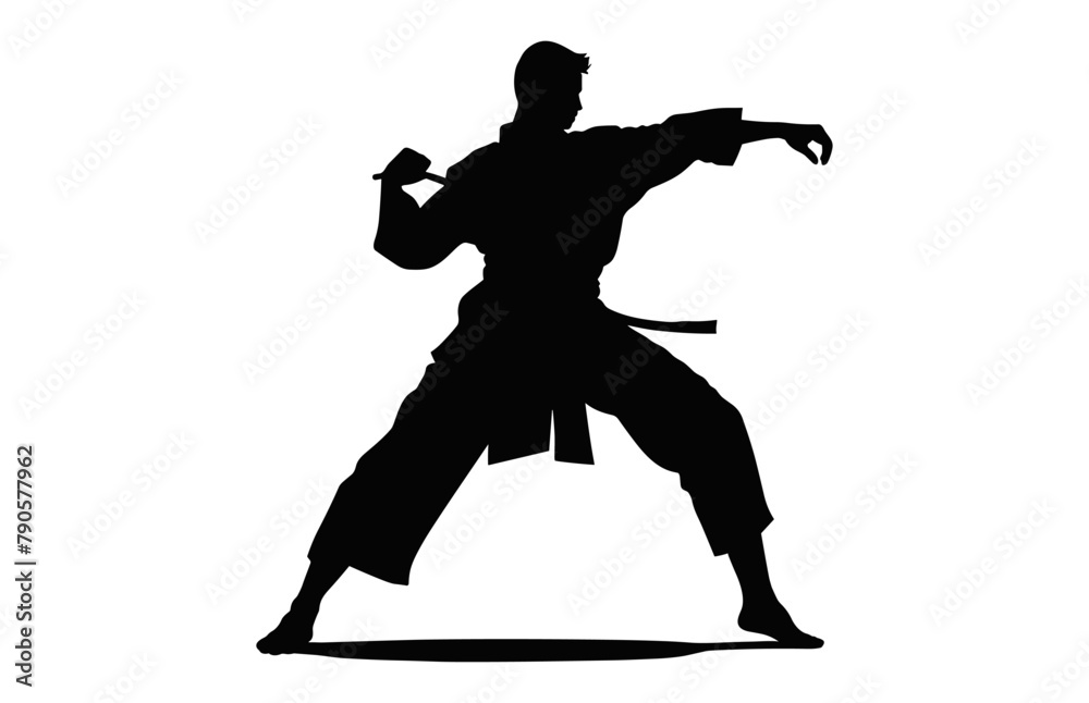 A Karate Fighter Silhouette Vector art, Karate Man Silhouette black Clipart