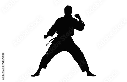 Karate Man Silhouette Vector art, Karate Fighter Silhouette black Clipart