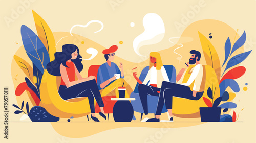 Business lounge zone flat vector illustration. Cowo