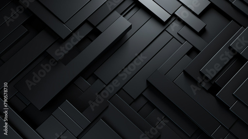 3D panoramic black metal background. Modern geometric shape gradient digital technology wallpaper. Luxury pattern website banner. High-quality ultra-realistic matt finish. Generative AI