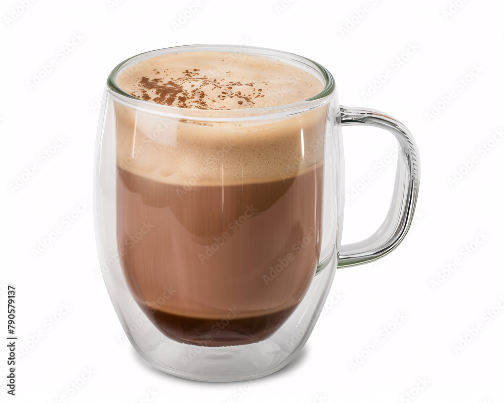 A Mocha Coffee Varieties Elegantly Presented in Double-Walled Glass Against a Minimalist White Background A Mocha Coffee Varieties Elegantly Presented in Double-Walled Glass Against a Minimalist White Background
