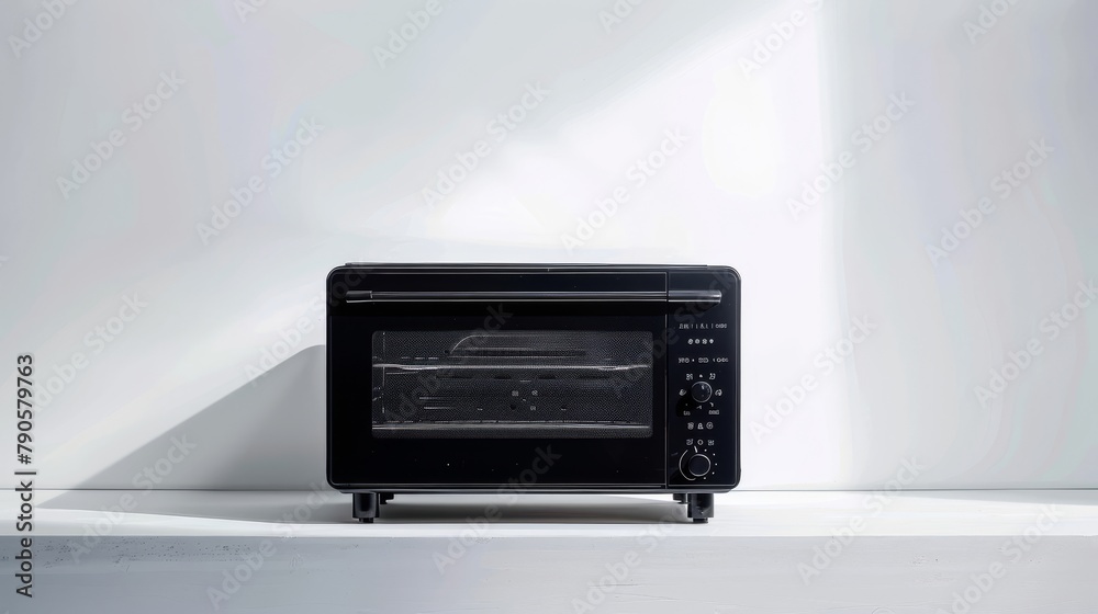 Fototapeta premium Modern black compact high-efficiency toaster oven on a white background