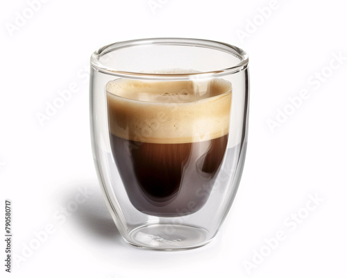 An Espresso Coffee Varieties Elegantly Presented in Double-Walled Glass Against a Minimalist White Background
