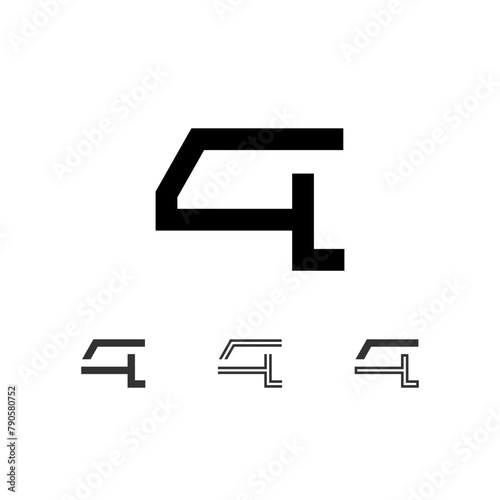 Number 4, technical digital alphabet font, including set from four of different numerals, vector illustration 10eps