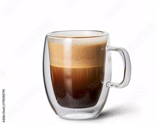 An Espresso Coffee Varieties Elegantly Presented in Double-Walled Glass Against a Minimalist White Background