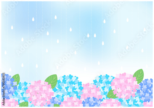 梅雨景色のあじさいフレーム背景14グラデーション