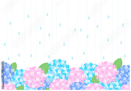 梅雨景色のあじさいフレーム背景14
