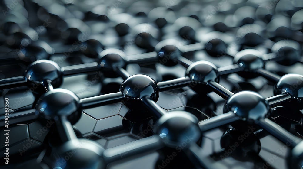 A detailed 3D rendering of a molecular structure with a focus on its complex interconnectivity, highlighted by shimmering lights and a dark backdrop A detailed 3D rendering of a molecular structure with a focus on its complex interconnectivity, highlighted by shimmering lights and a dark backdrop