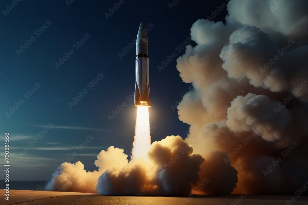 Rocket Launch from Mobile Platform. Hypersonic Missile Launch with