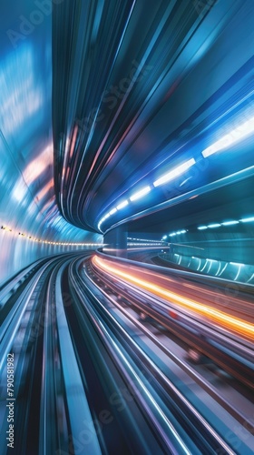 Hyperloop train speeding through a tunnel with motion blur