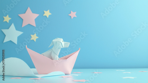 Baby Shower Product Montage: Cute Origami Dog on Blank Stage