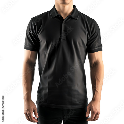 Man Black polo shirt on isolated transparent background