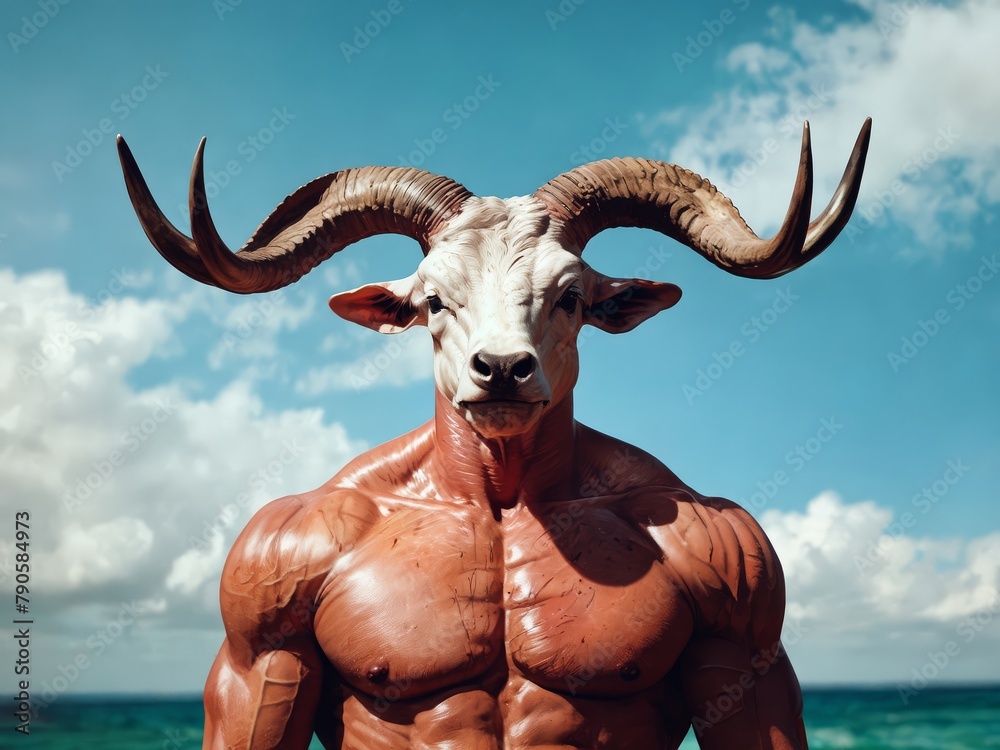goat and cow head and muscular - Generative AI goat and cow head and muscular - Generative AI