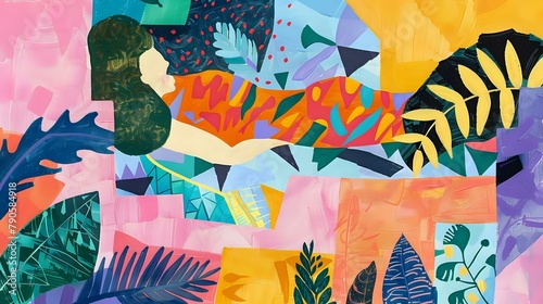 Relaxing Summer Illustration: Cubist-Inspired Serene Vibes