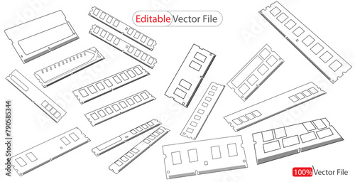 Set Random Access memory thin line icon. memory, ram linear icons from hardware concept isolated outline sign. Vector illustration symbol element for web design and apps. Memory icon vector, RAM icon