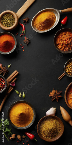 Madras curry on a black background.