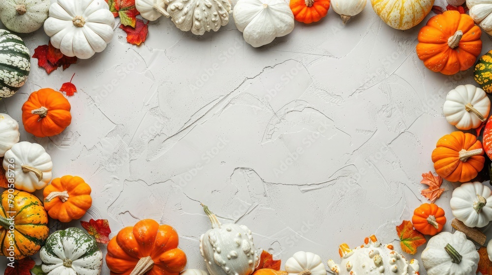 Border of Squash on white background with empty space, top view Border of Squash on white background with empty space, top view