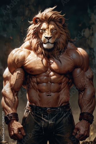 ready Lion head and muscular - Generative AI 