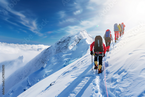 Group of climbers reaching the summit.