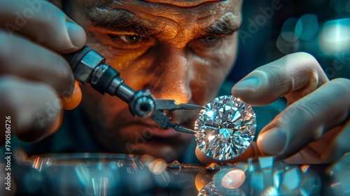 Close-up of a sparkling gemstone being examined by an expert