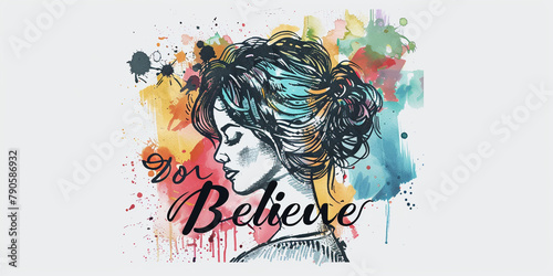 the text Believe on t-shirt white background illustration