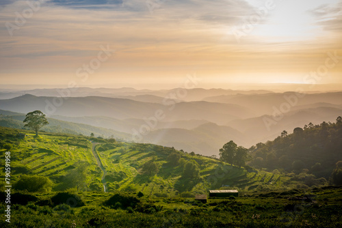 Sunset valley view of Serra de Monchique near mount Foia in the Algarve region in Portugal