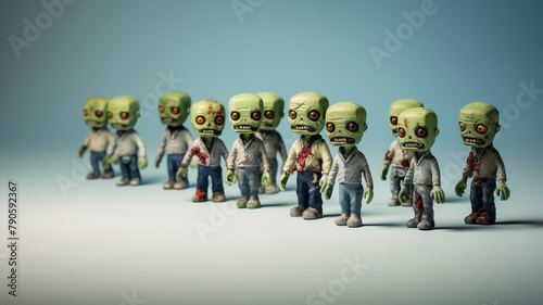 hoard of toy zombies in cute undead scene; background