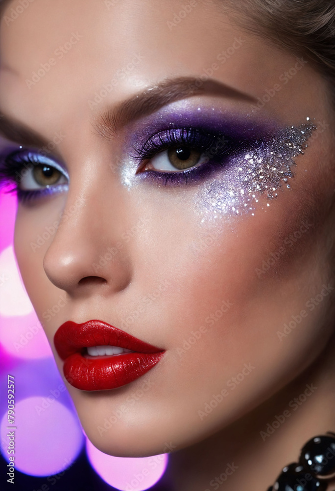 Beautiful female lip makeup. Trendy girl trendy glowing lips makeup Beautiful female lip makeup. Trendy girl trendy glowing lips makeup