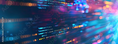a computer code background that is hazy and has lines and vibrant colors to symbolize the screen that is showing code or colorful data.