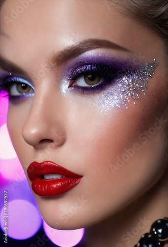 Beautiful female lip makeup. Trendy girl trendy glowing lips makeup