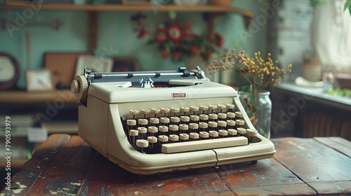 a vintage 90's concept of a retro typewriter showcased against a nostalgic background