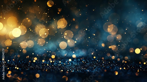 Night light and bokeh on an abstract background. gold tones and dark blues.