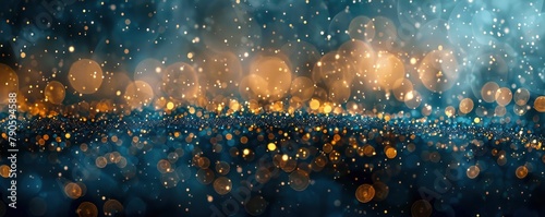 Night light and bokeh on an abstract background. gold tones and dark blues.