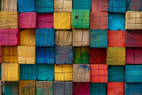 Colorful wooden cubes pattern for background