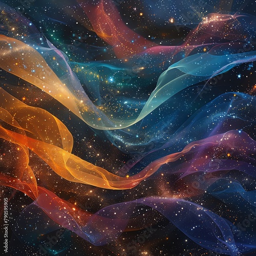 Ribbons of light weave through space, binding stars into a harmonious, abstract galaxy composition photo