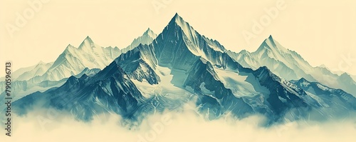 Mountain , Stylized mountain range in dark green on pale mint photo