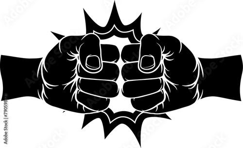 Two fists clenched performing a fist bump punch illustration