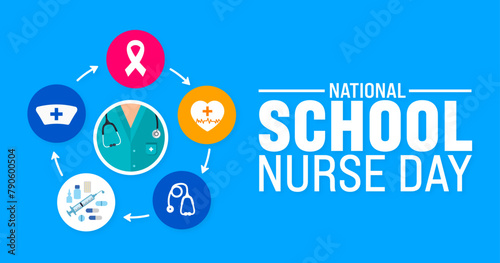 8 may School Nurse Day background template. Holiday concept. use to background, banner, placard, card, and poster design template with text inscription and standard color. vector illustration.