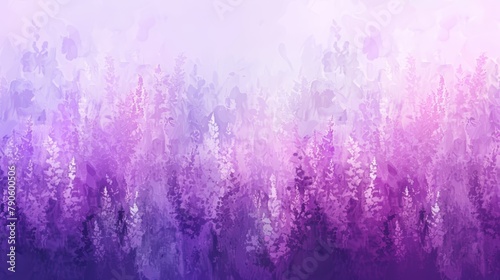  A painting featuring a purple and white floral arrangement against a pink and purple backdrop, enclosed by a white border in its center