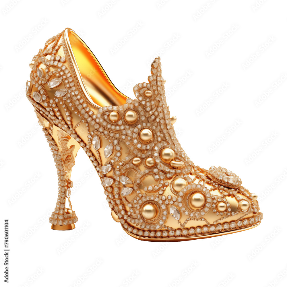 Fototapeta premium gold jewelry high heel isolated on white